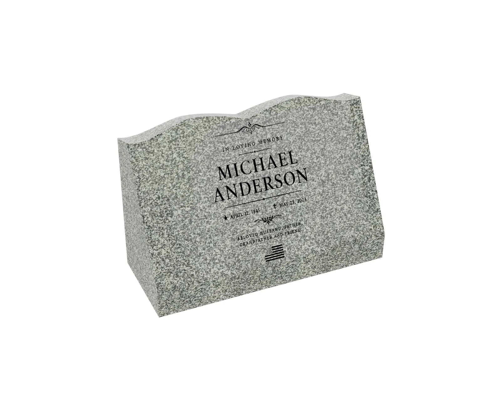 Show photo 2 of 3: Classic Serpentine Slant Granite Headstone