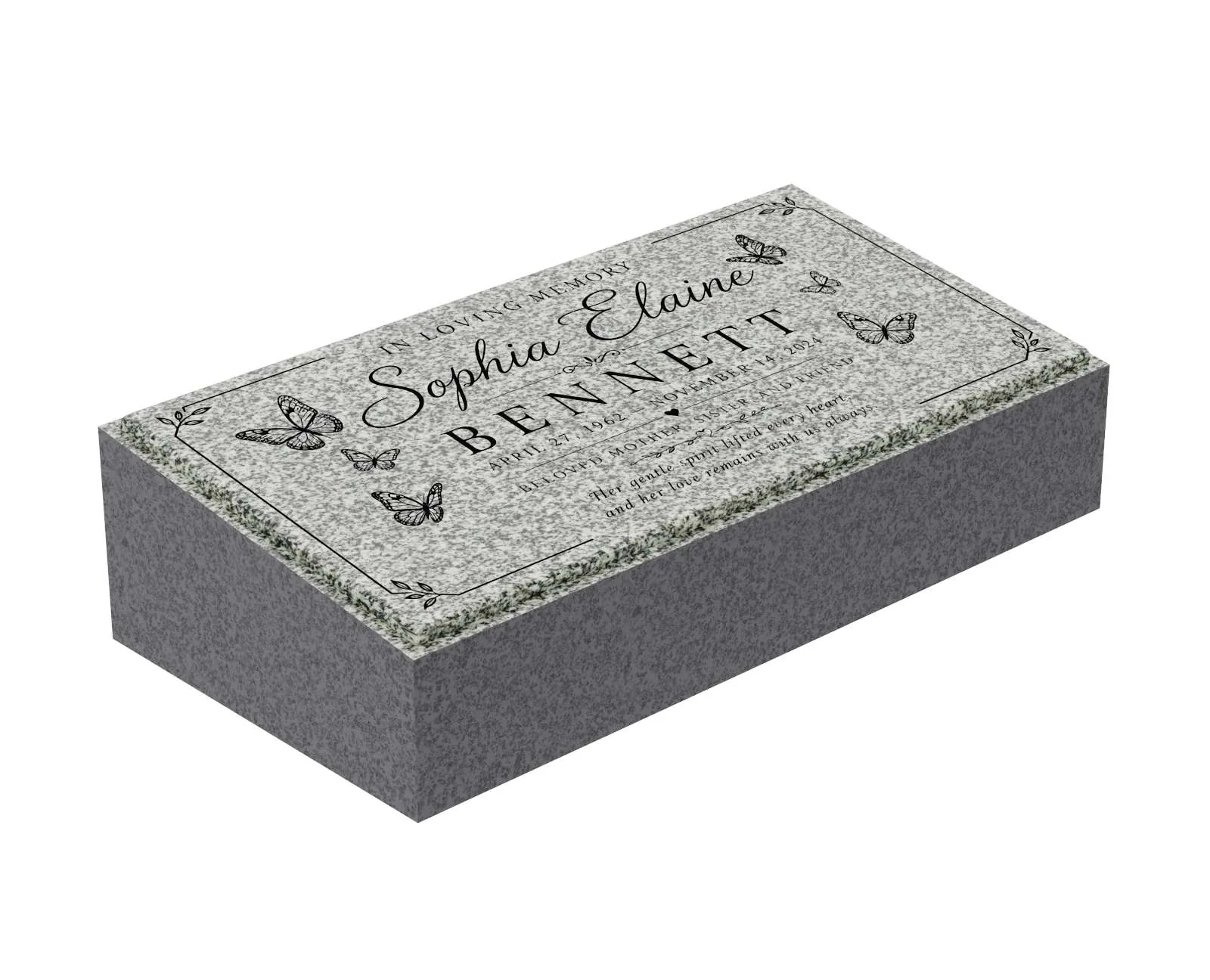 Show photo 2 of 3: Child Butterfly Bevel Grave Marker