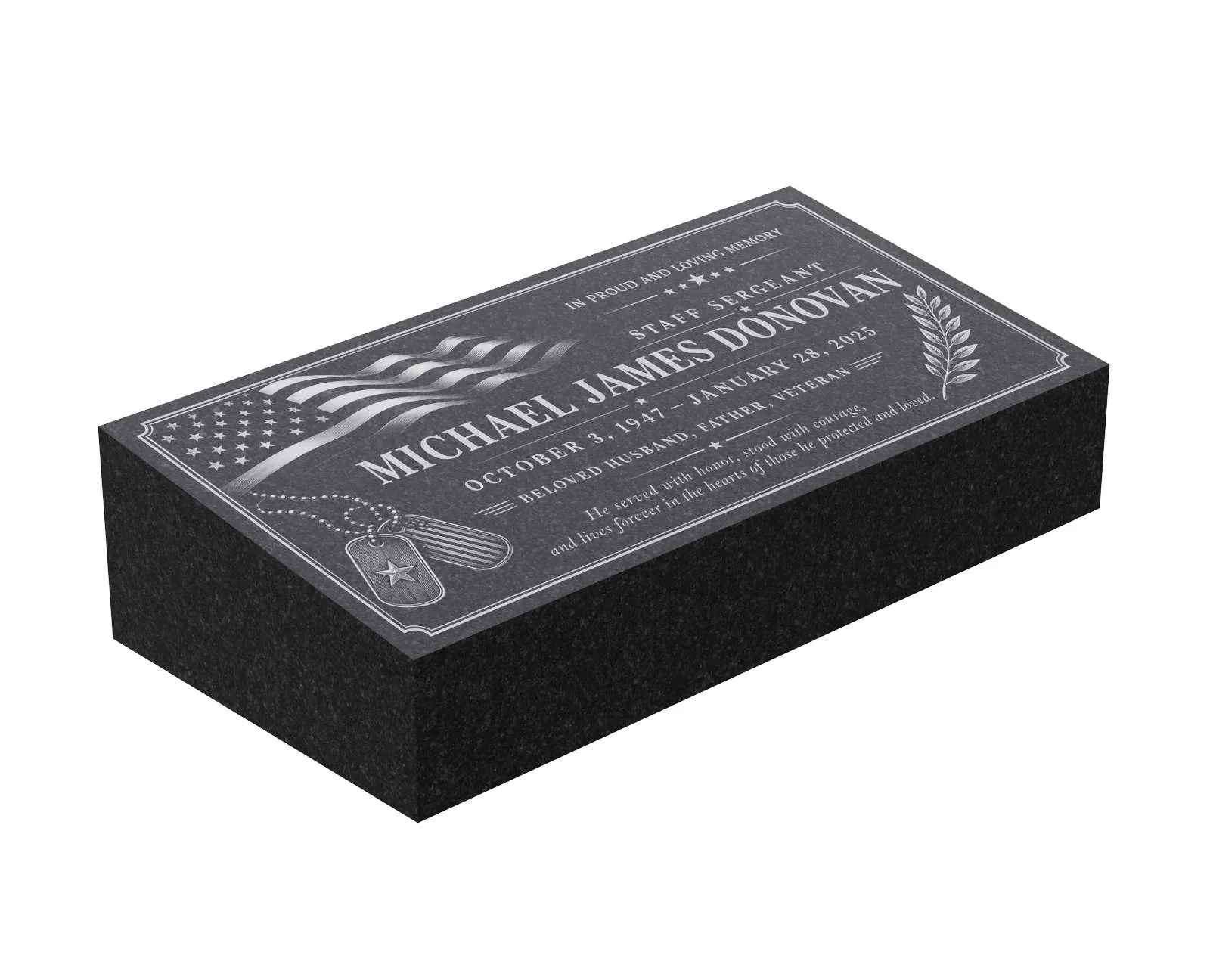 Patriotic Veteran Bevel Granite Grave Marker
