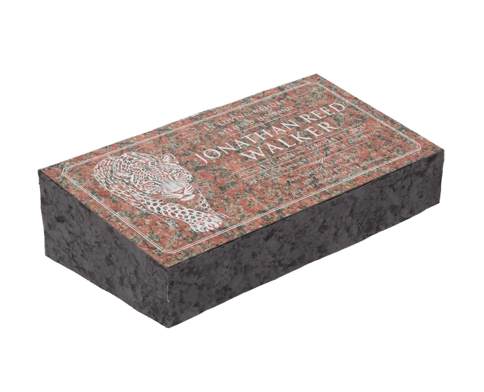Show photo 3 of 3: Majestic Leopard Bevel Granite Grave Marker
