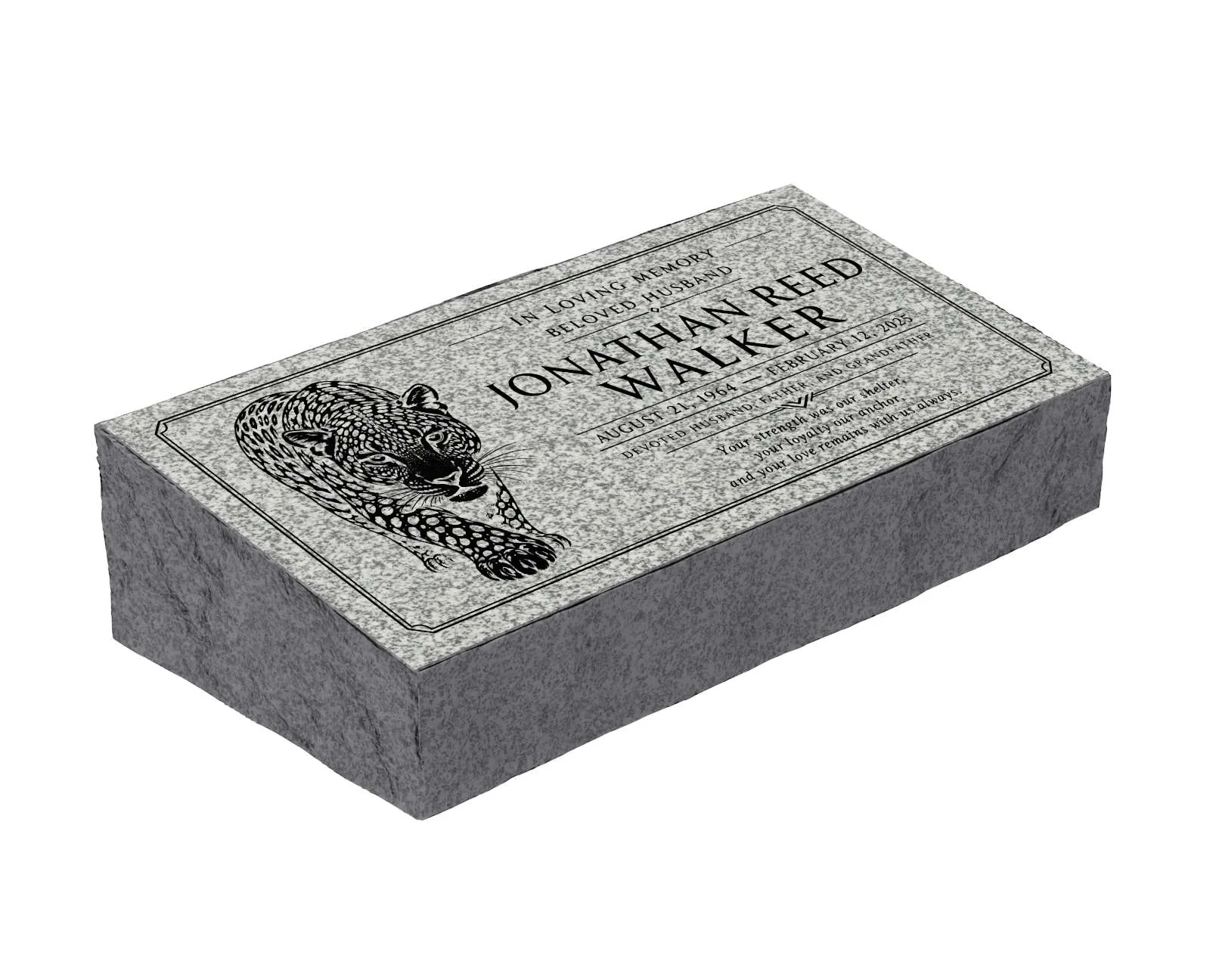 Show photo 2 of 3: Majestic Leopard Bevel Granite Grave Marker