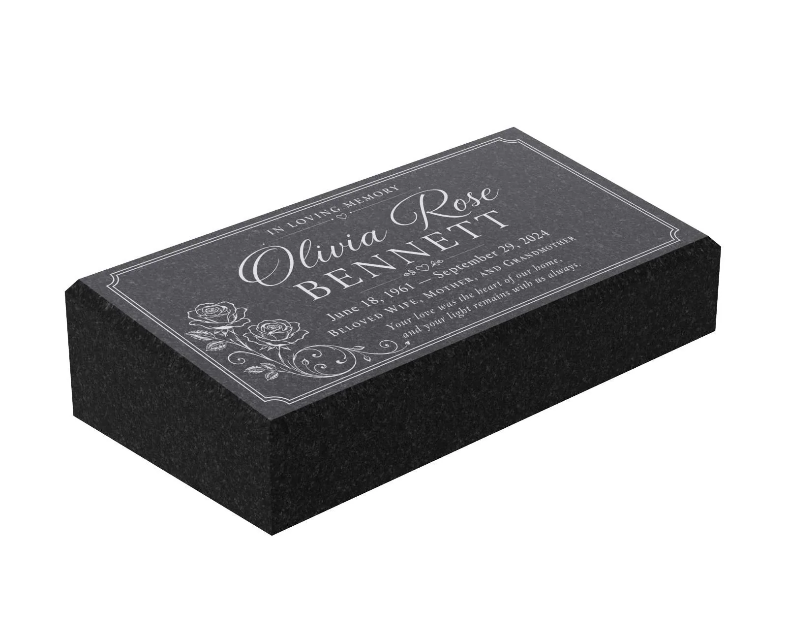 Rose Garden Bevel Granite Grave Marker