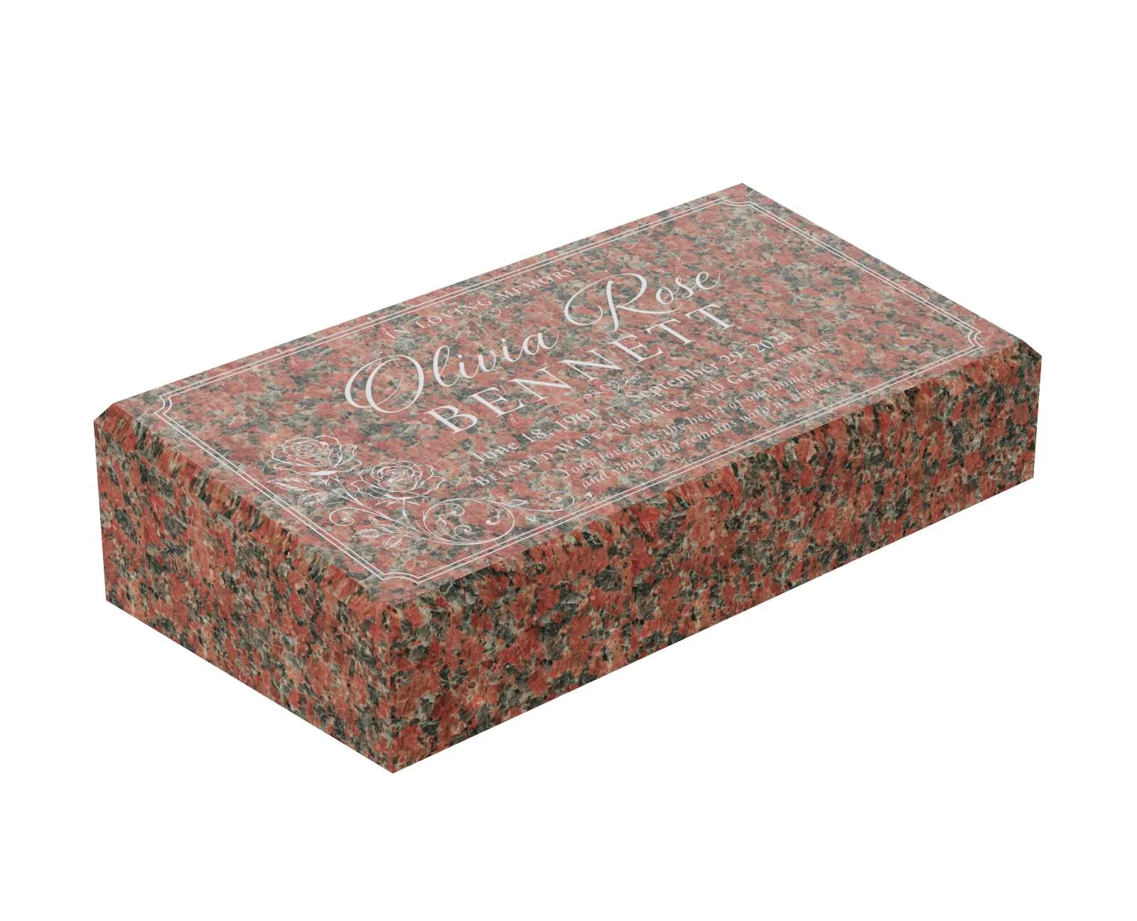Show photo 3 of 3: Rose Garden Bevel Granite Grave Marker