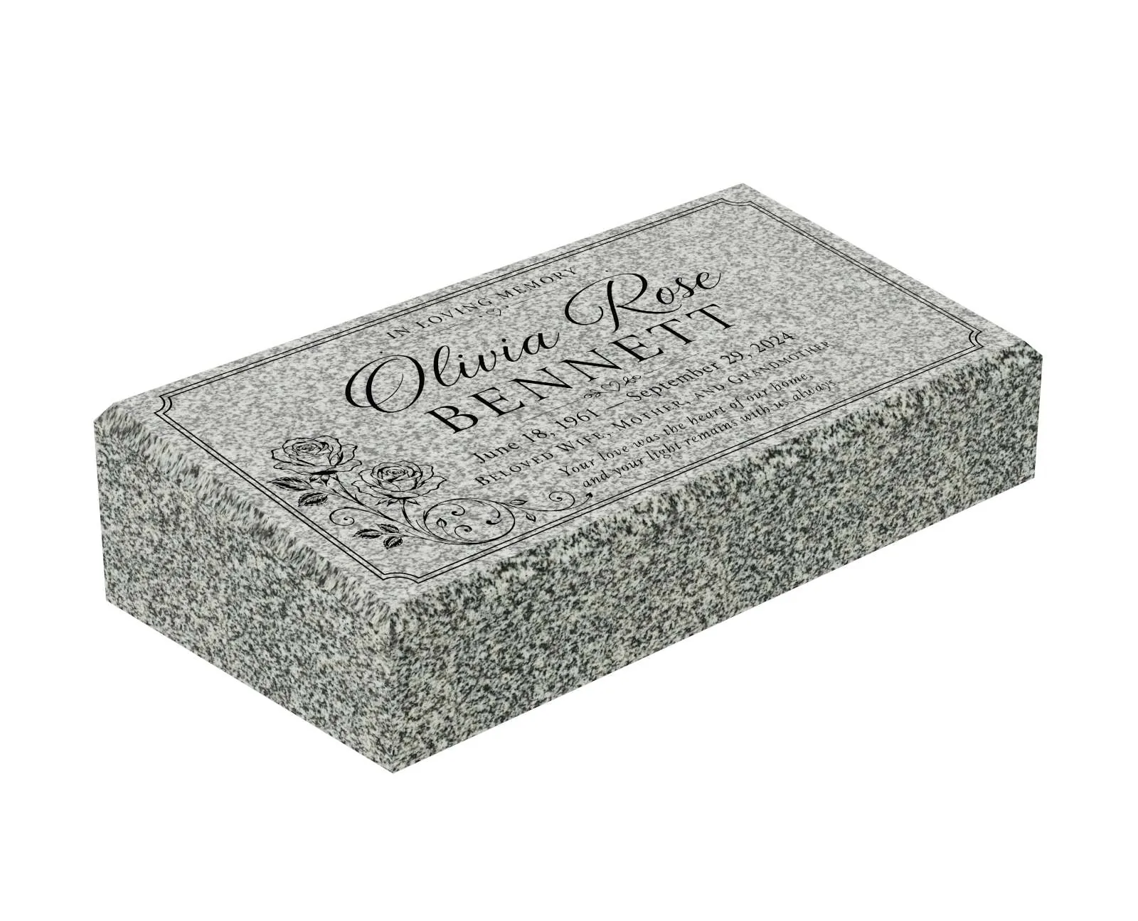 Show photo 2 of 3: Rose Garden Bevel Granite Grave Marker