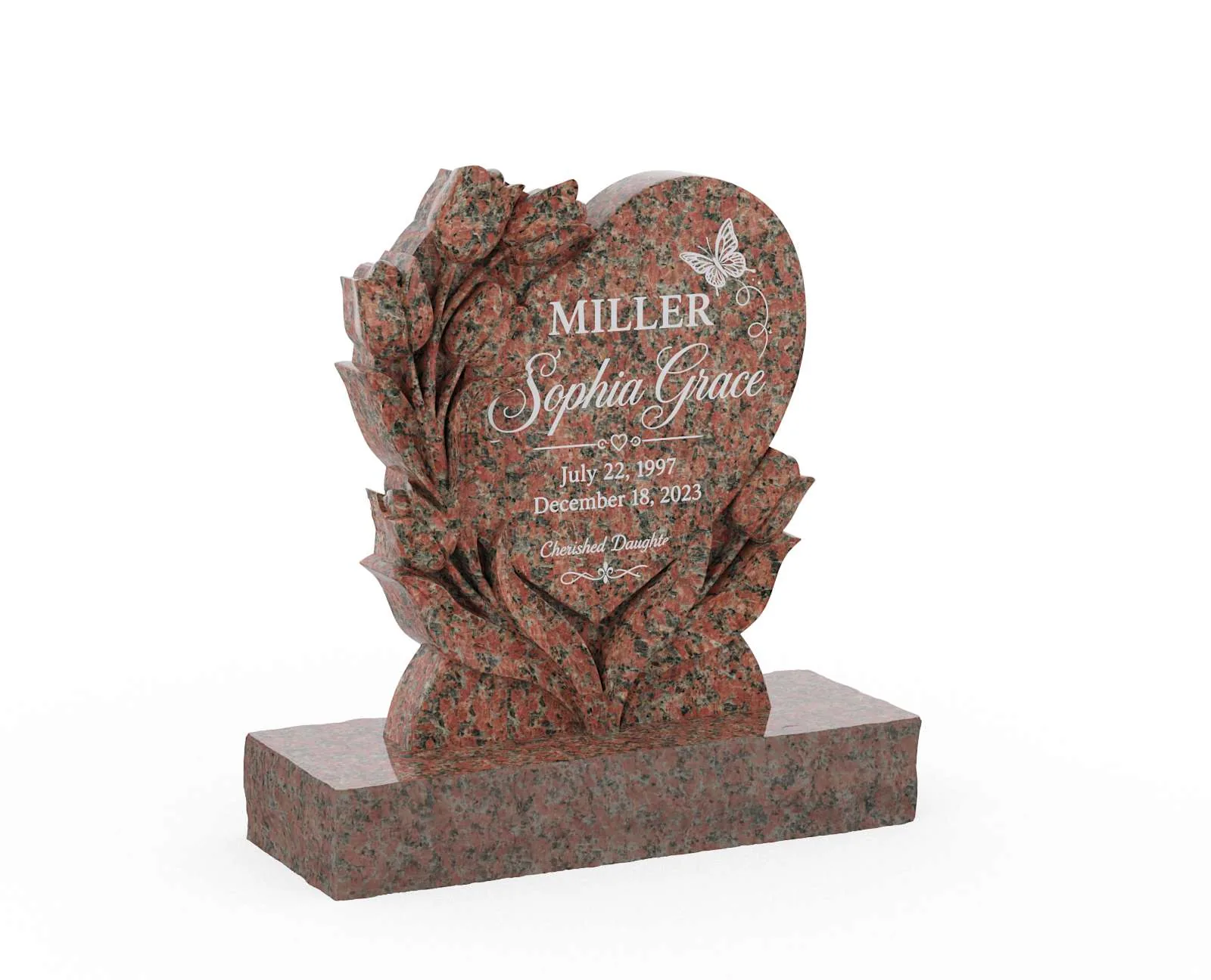 Show photo 3 of 3: Sculpted Floral Heart Shape Headstone