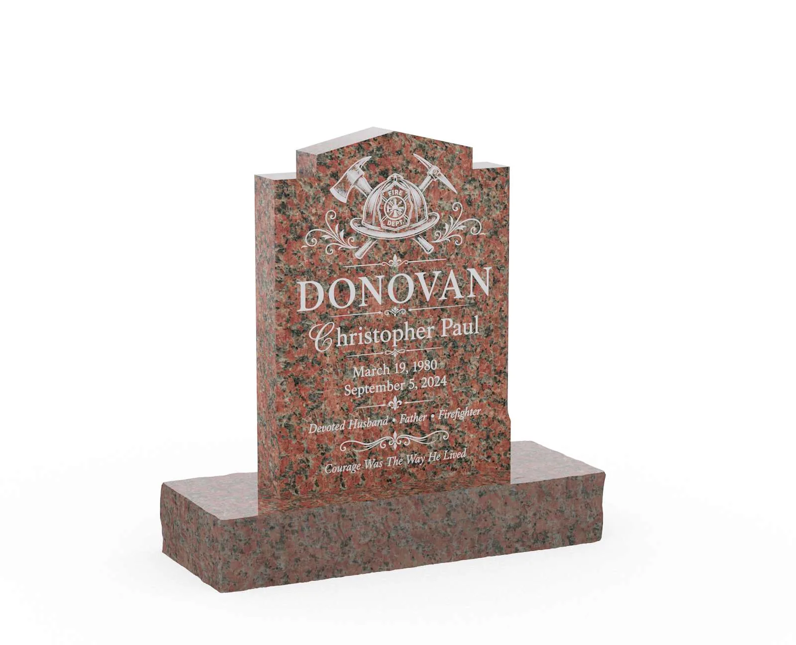 Show photo 3 of 3: Firefighter Stepped Top Granite Upright Headstone
