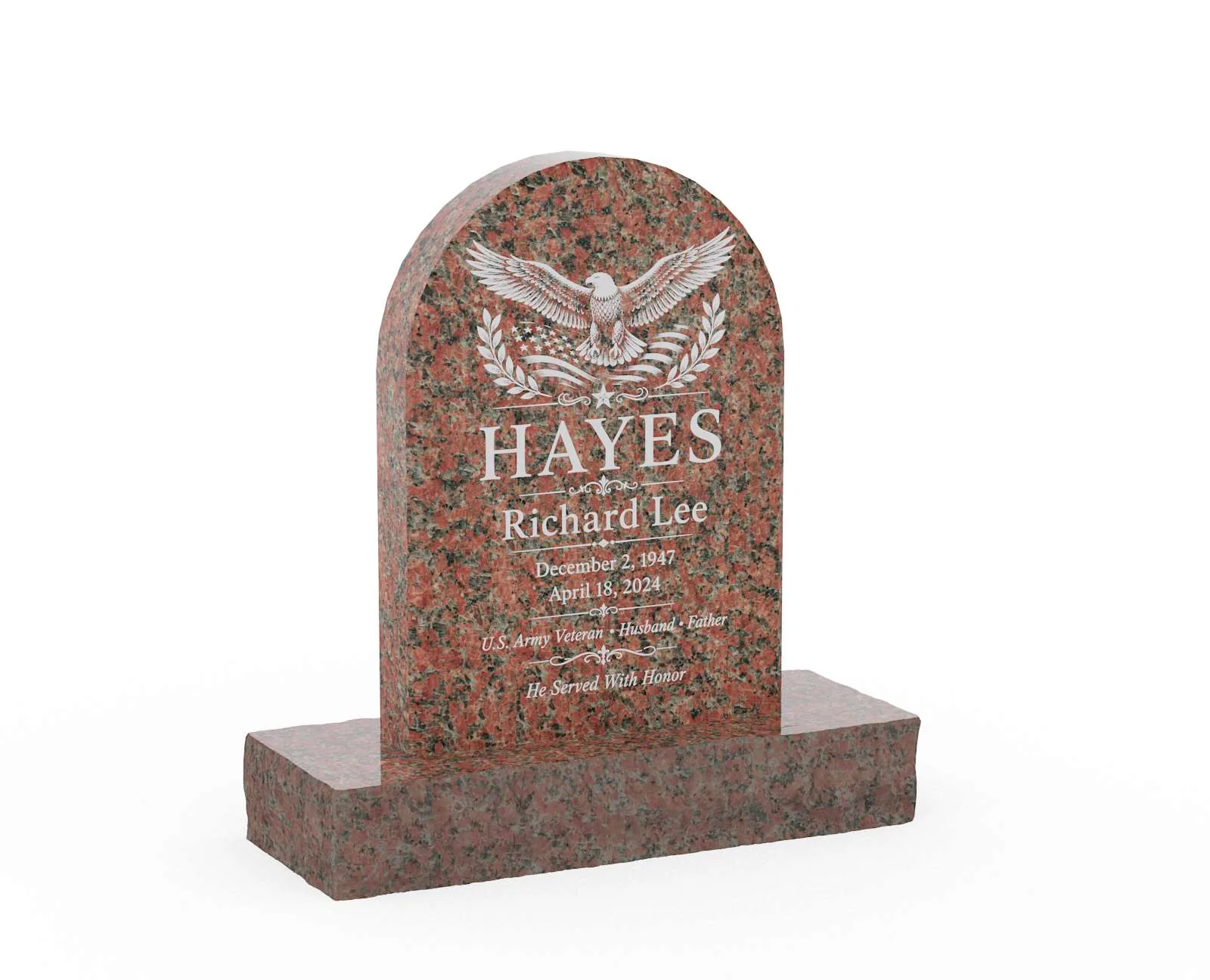 Show photo 3 of 3: Rounded Arch Top Granite Upright Headstone