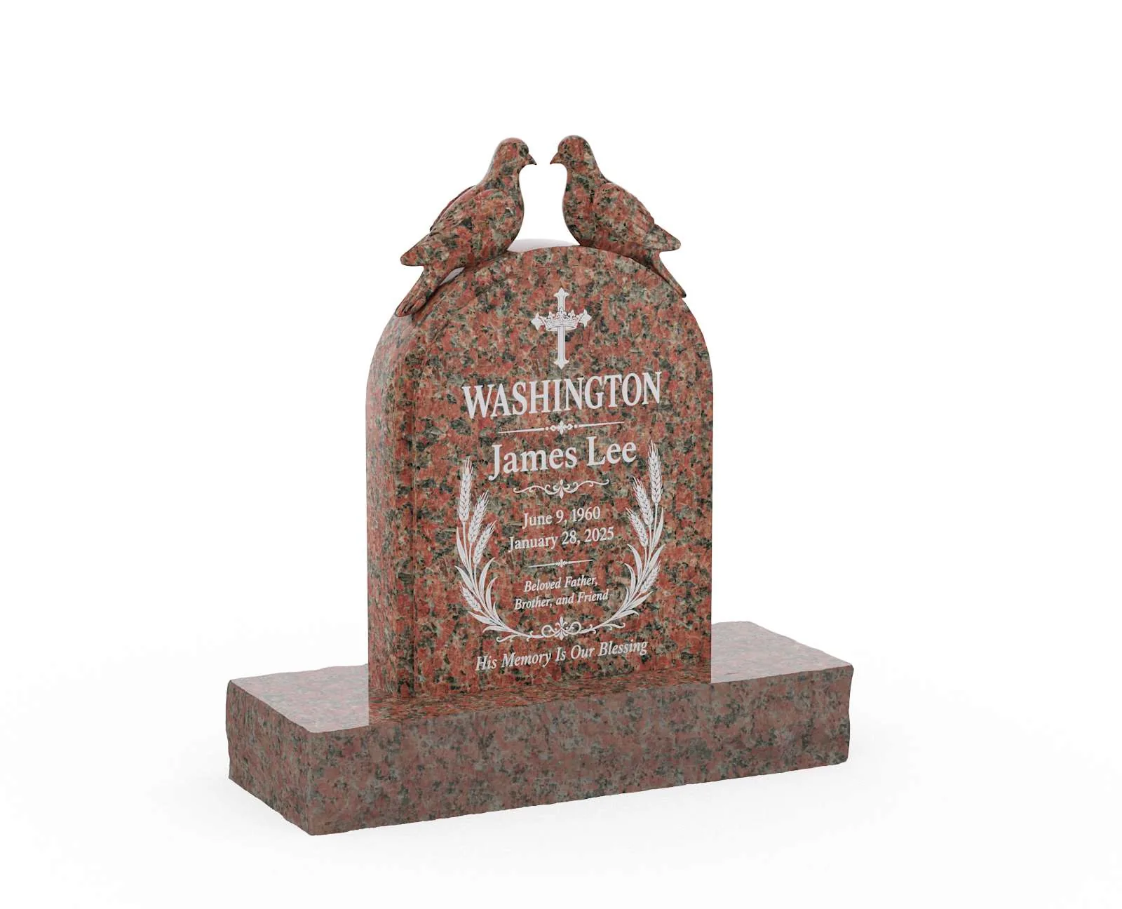 Show photo 3 of 3: Sculpted Doves Shape Granite Headstone