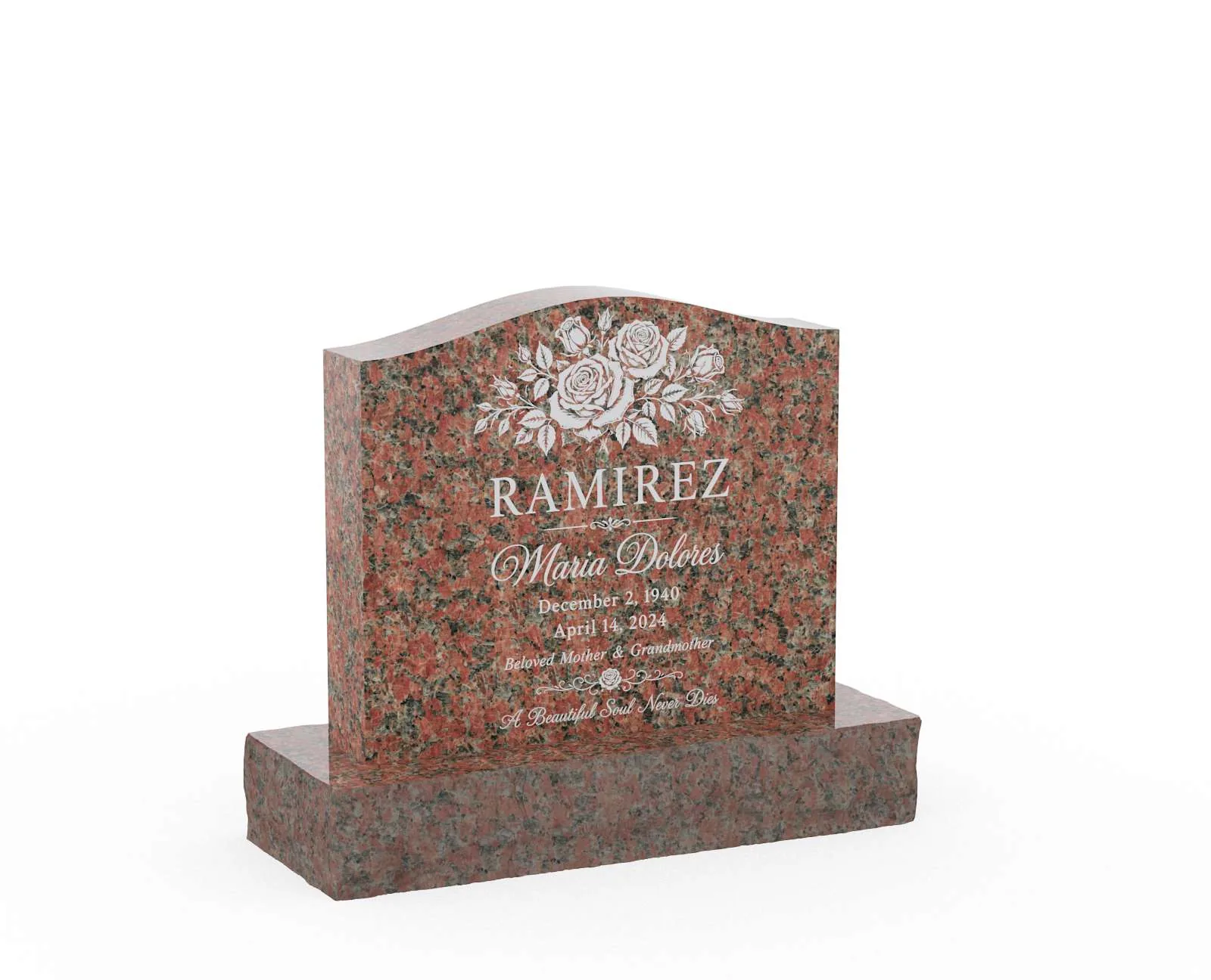 Show photo 3 of 3: Floral Serpentine Top Granite Headstone