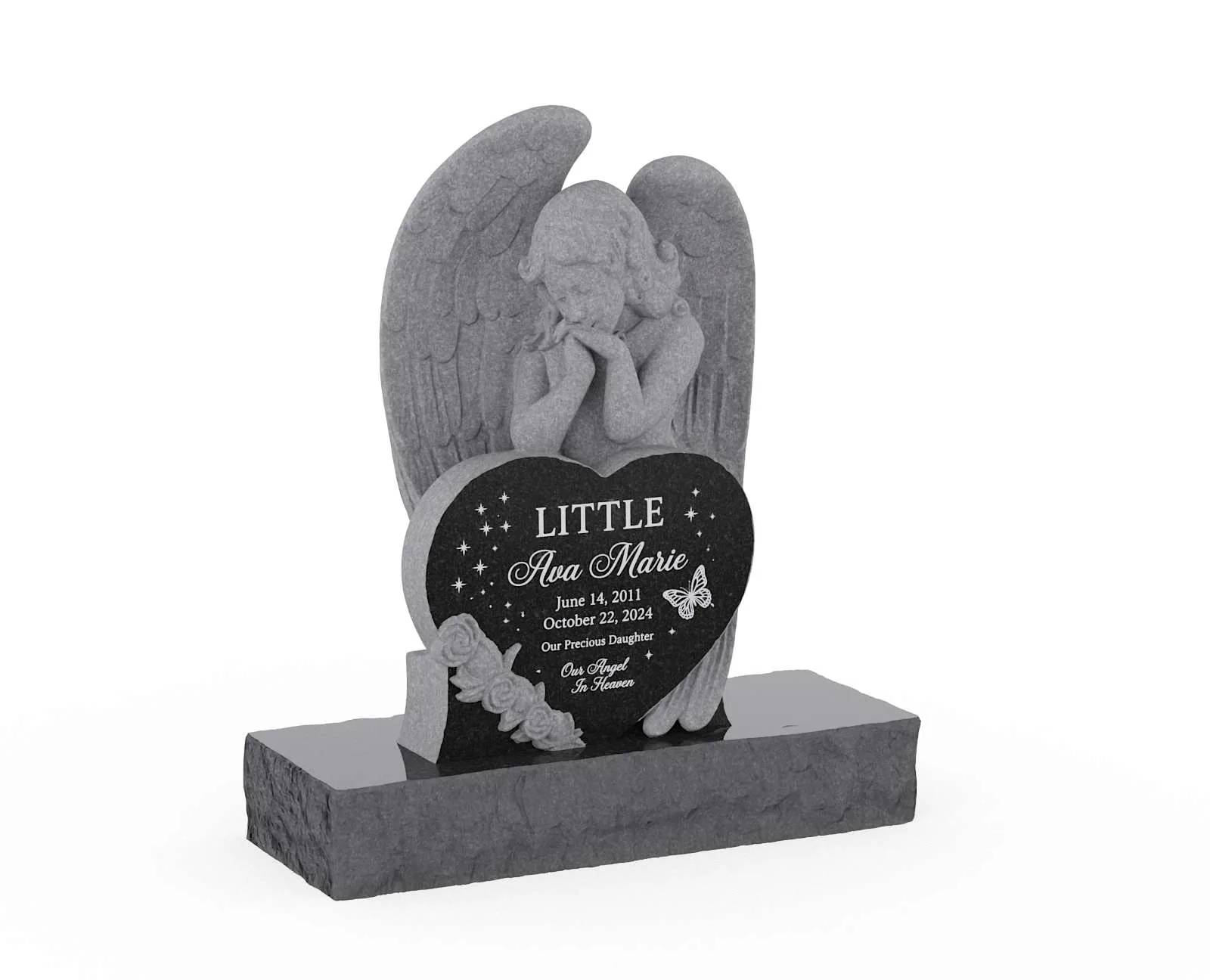 Sculpted Guardian Angel Heart Shape Headstone