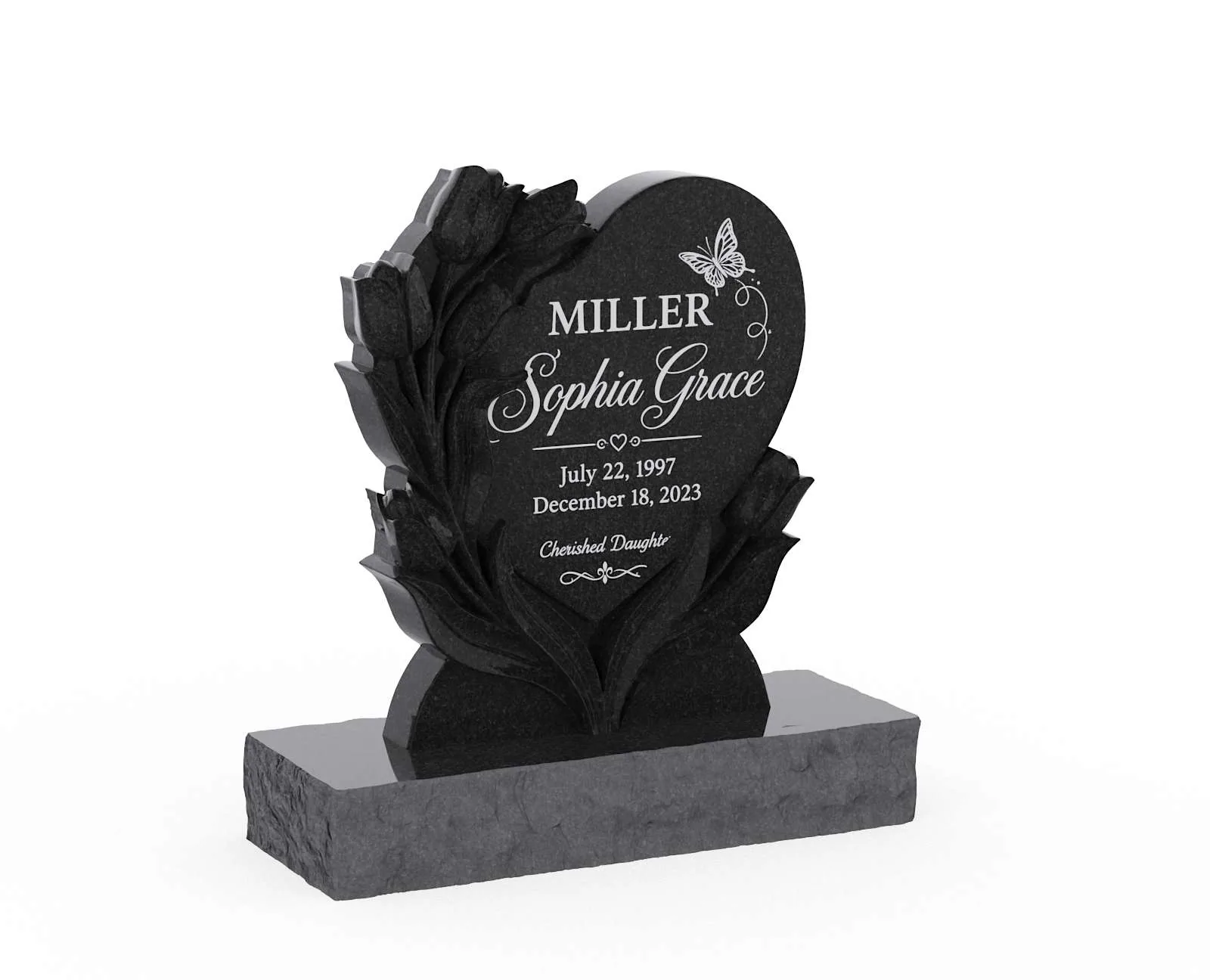 Sculpted Floral Heart Shape Headstone