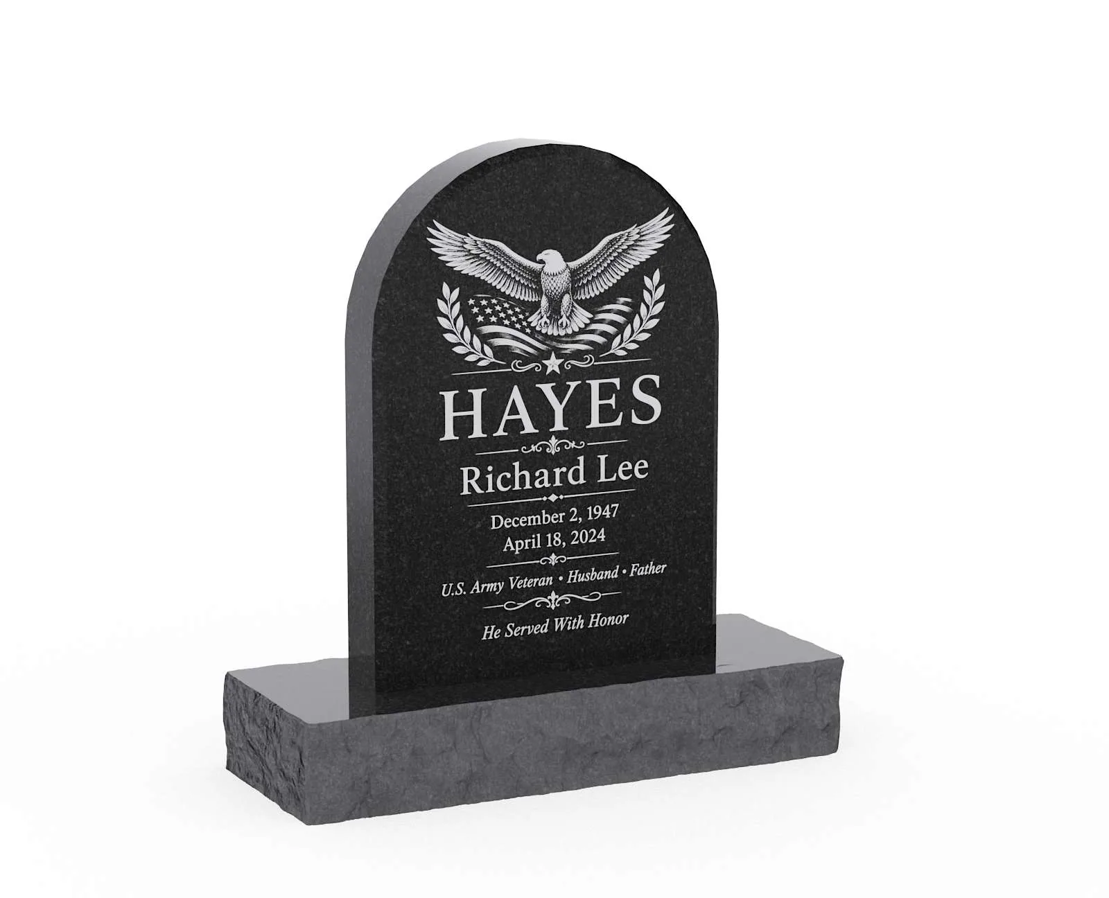 Rounded Arch Top Granite Upright Headstone
