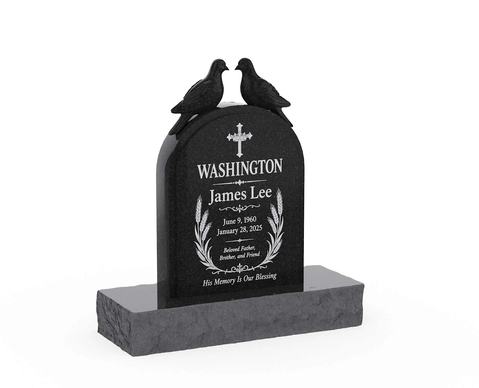 Sculpted Doves Shape Granite Headstone