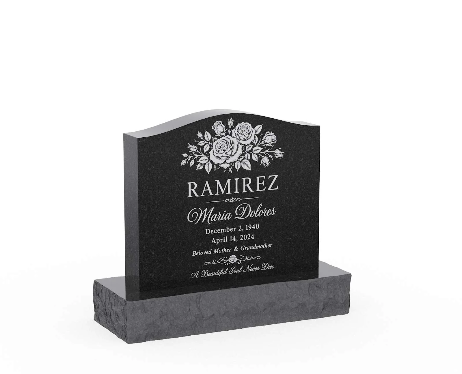 Floral Serpentine Top Granite Headstone