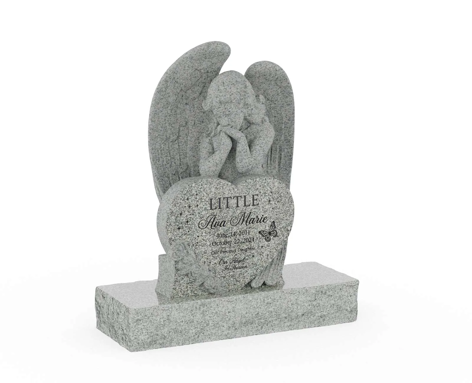 Show photo 2 of 3: Sculpted Guardian Angel Heart Shape Headstone