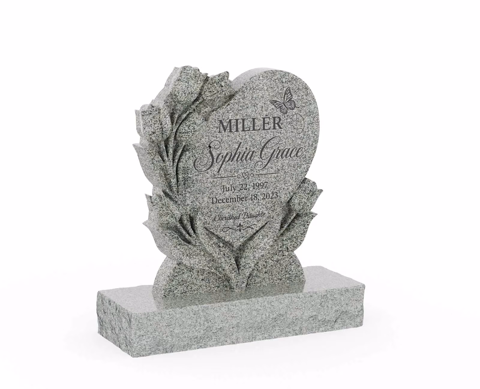Show photo 2 of 3: Sculpted Floral Heart Shape Headstone