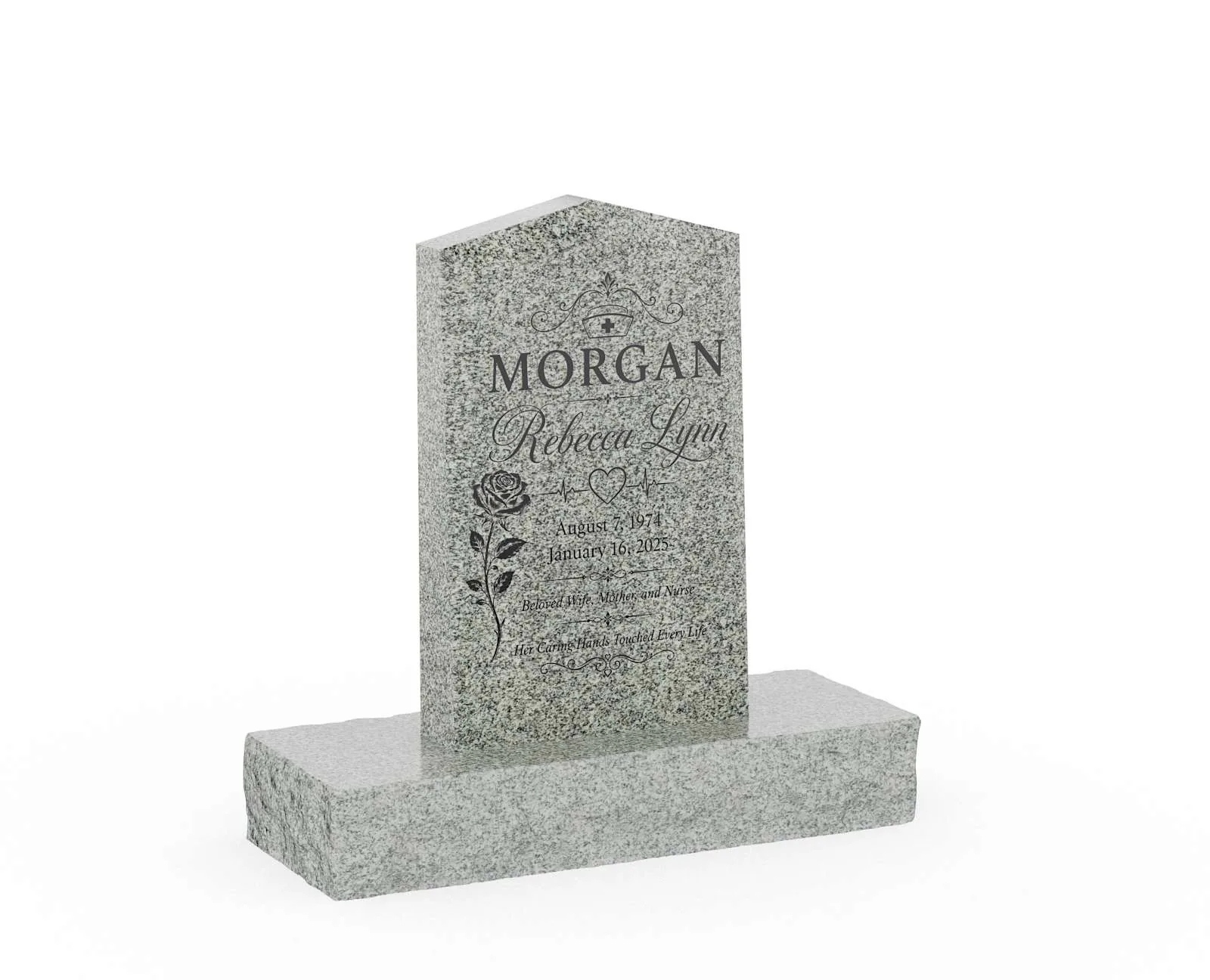 Show photo 2 of 3: Classic Peaked Top Granite Upright Headstone