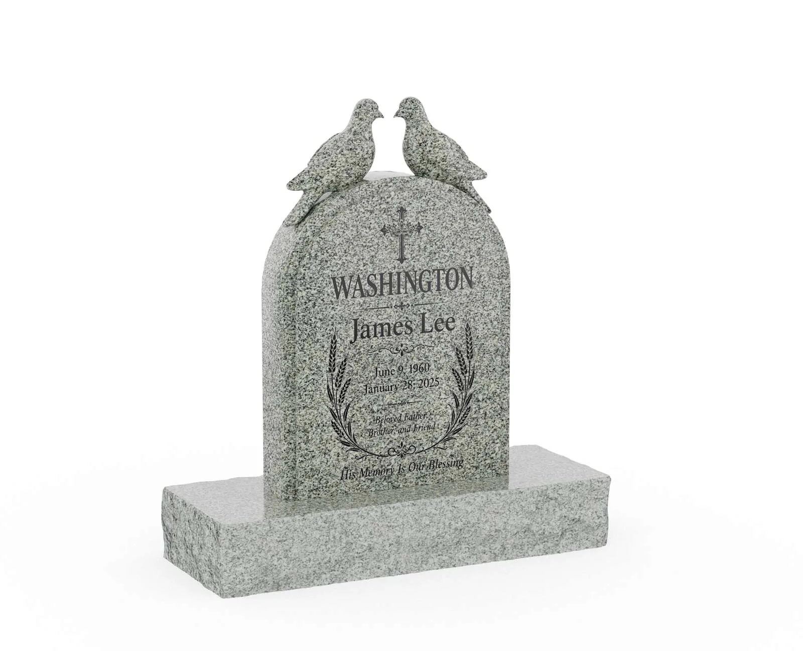 Show photo 2 of 3: Sculpted Doves Shape Granite Headstone