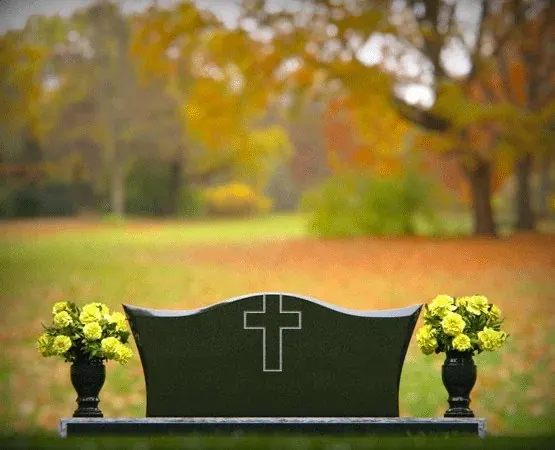 Christian Companion Upright Granite Headstone with Cross & Vases