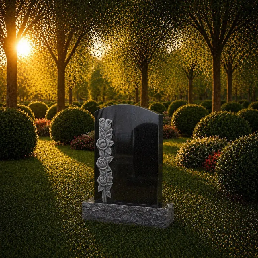 Classic Upright Headstone with Floral Detail 16 x 3 x 22 — Design 2
