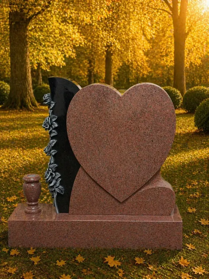 Heart Headstone with Rose Accent