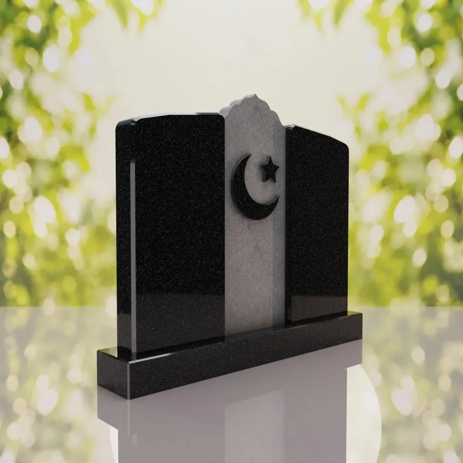 Companion Islamic Granite Headstone with Crescent & Star