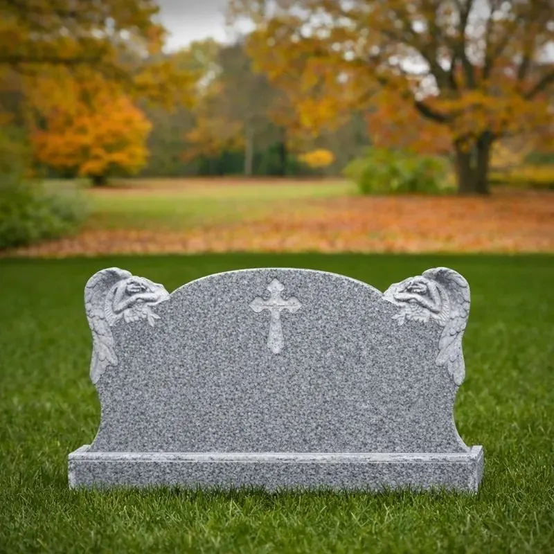 Companion Upright Headstone with Twin Angels and Cross