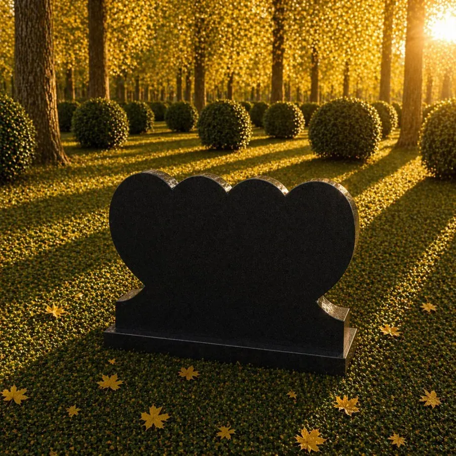 Double Heart Companion Granite Headstone