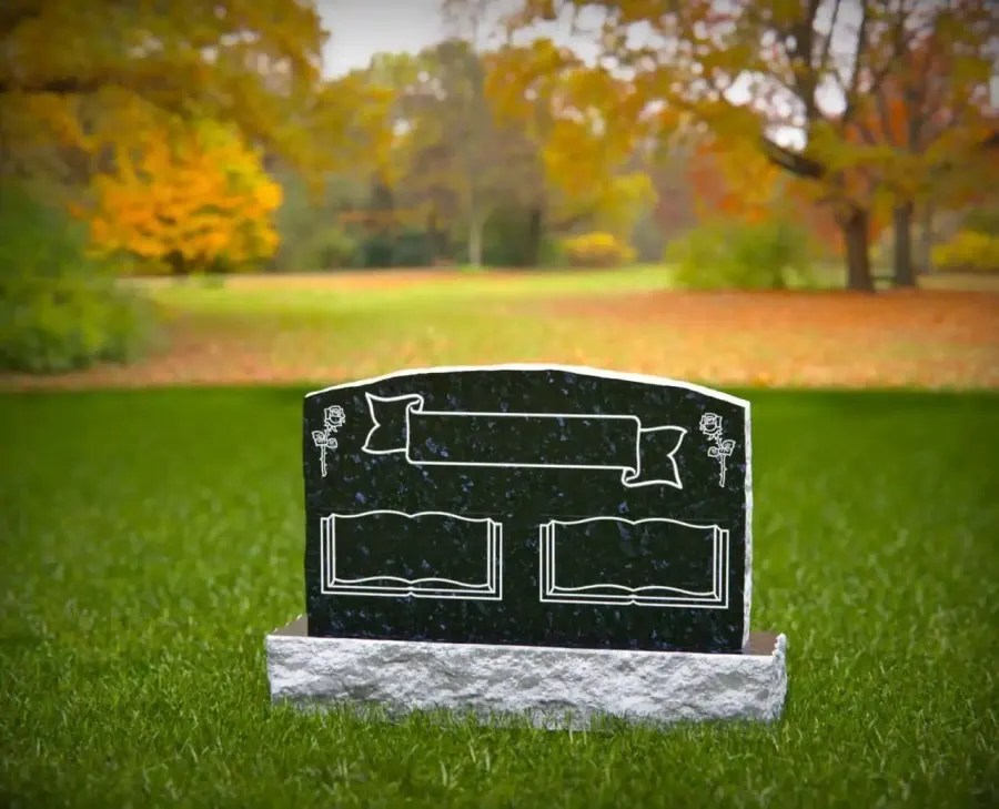 Serpentine Companion Headstone with Book and Rose Engraving