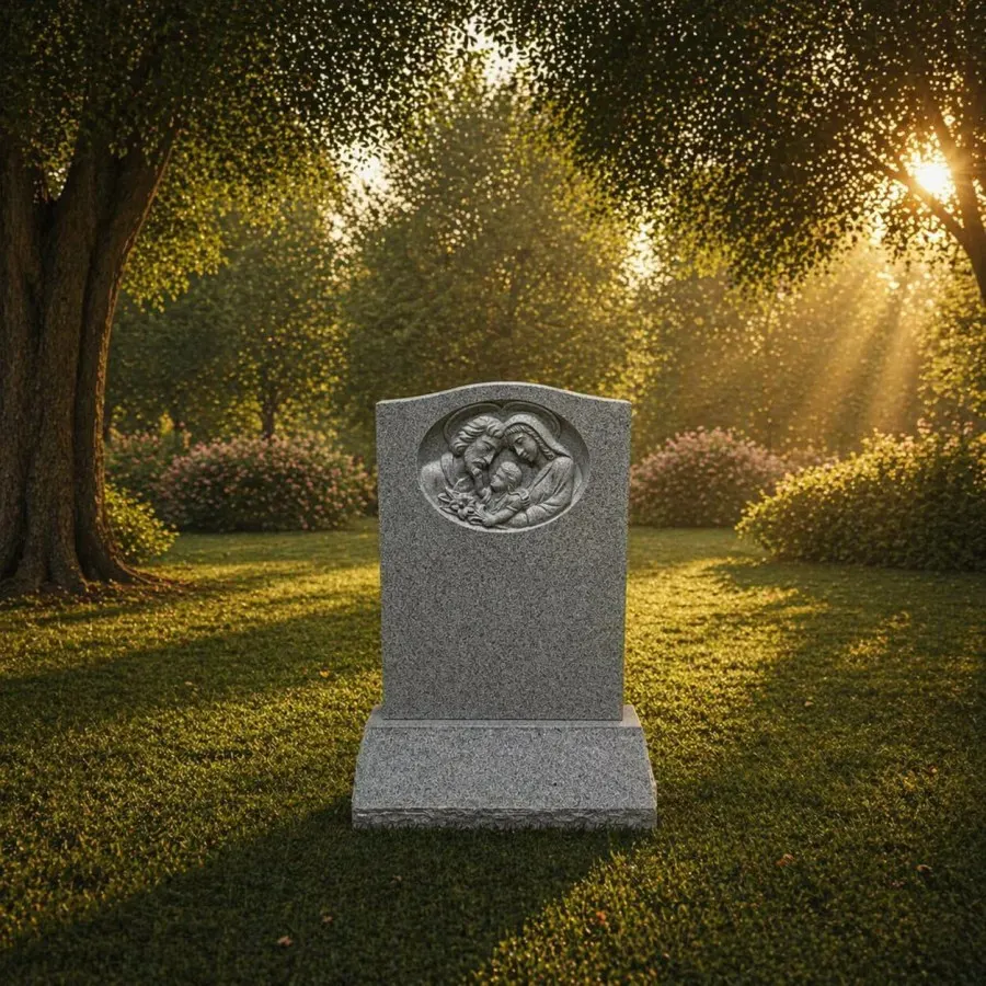 Serpentine Upright Granite Headstone with Family Design 22 x 8 x 30