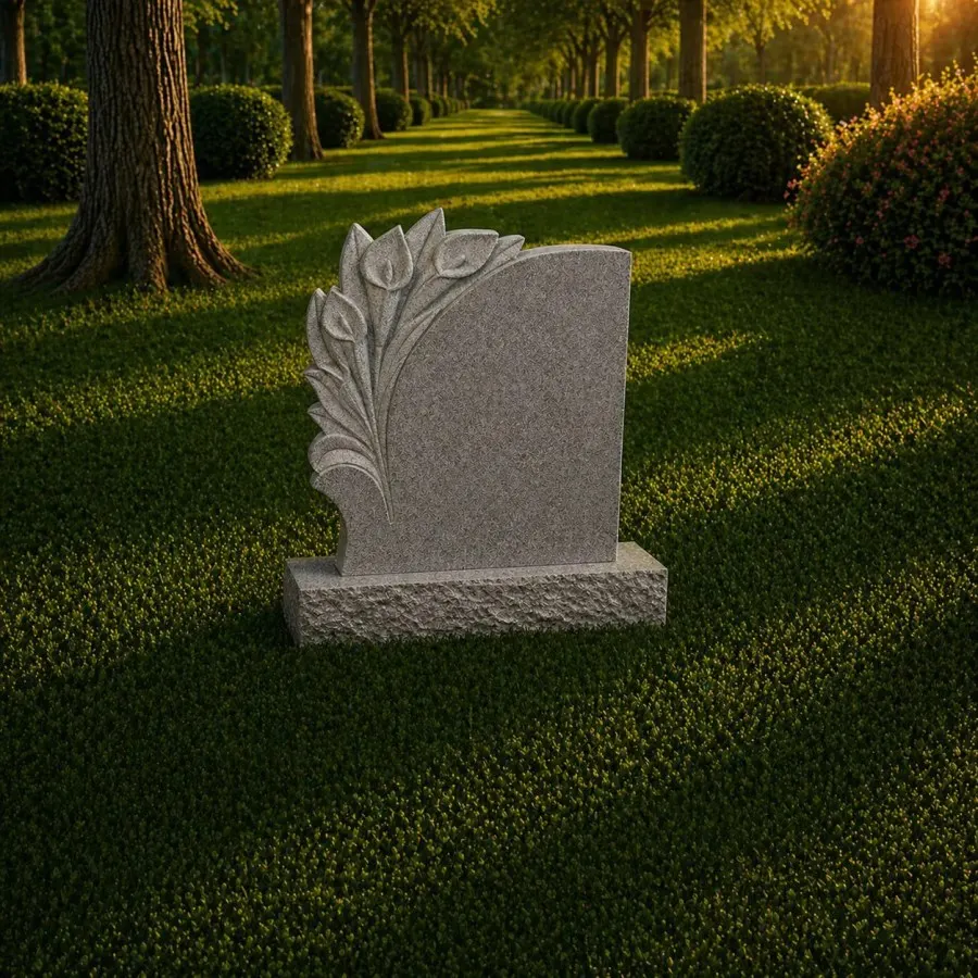 Floral Carved Upright Granite Headstone 18 x 3 x 22