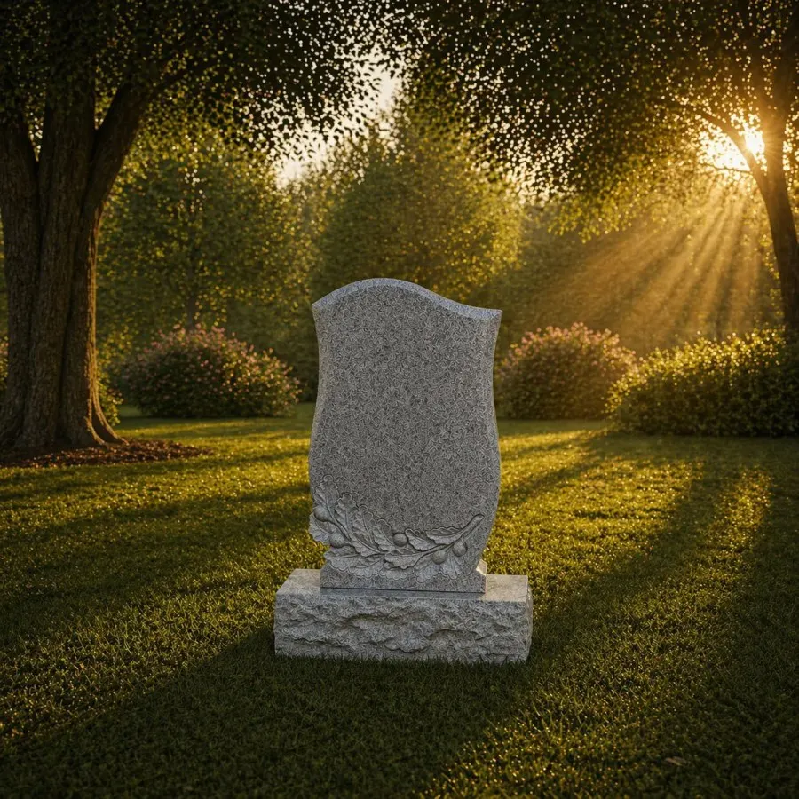 Floral Carved Upright Granite Headstone 14 x 3 x 24
