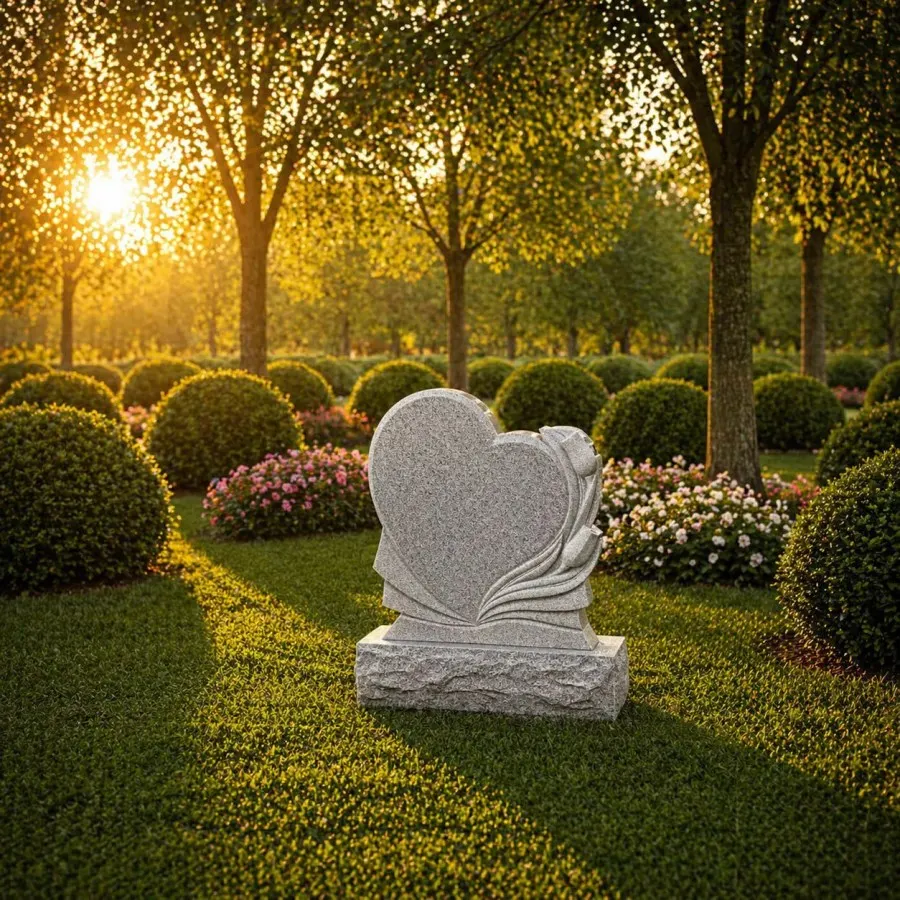 Heart and Open Book Headstone with Carved Roses 18 x 3 x 20