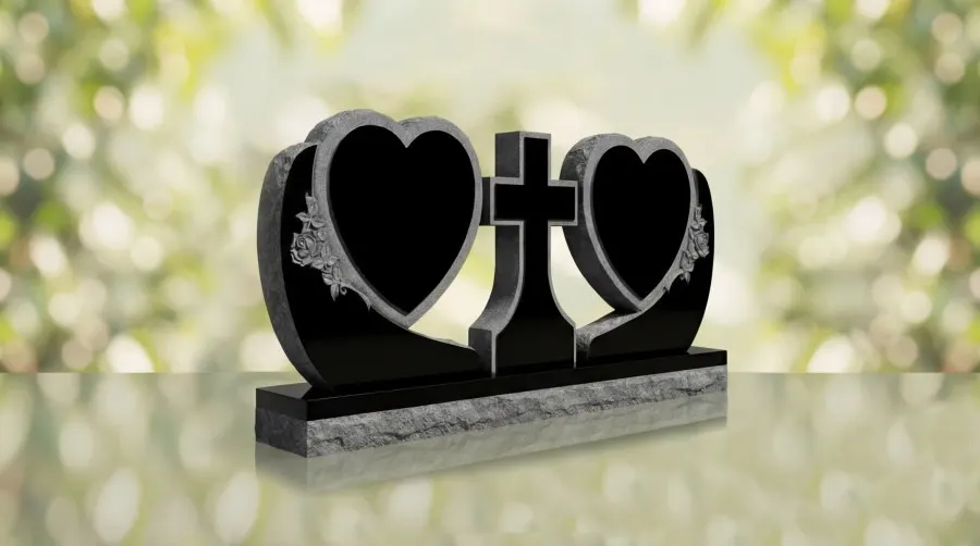 Heart Companion Headstone with Cross