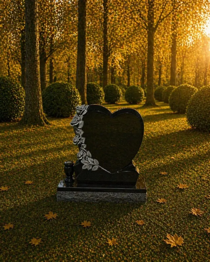 Heart Shape Headstone with Rose Carving