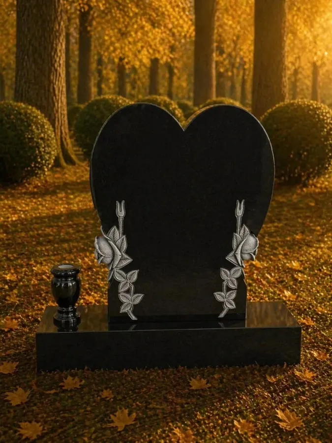 Heart Memorial with Rose Carving