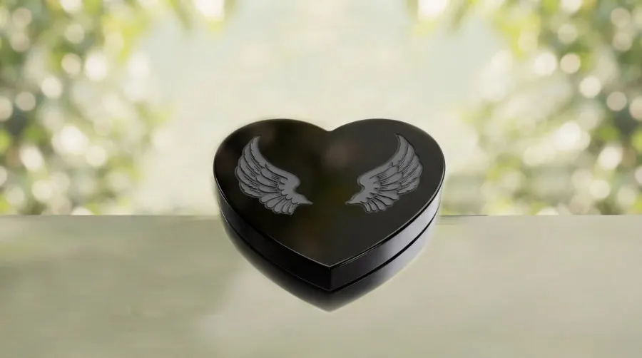 Heart Shape Dog & Cat Flat Granite Memorial with Angel Wings