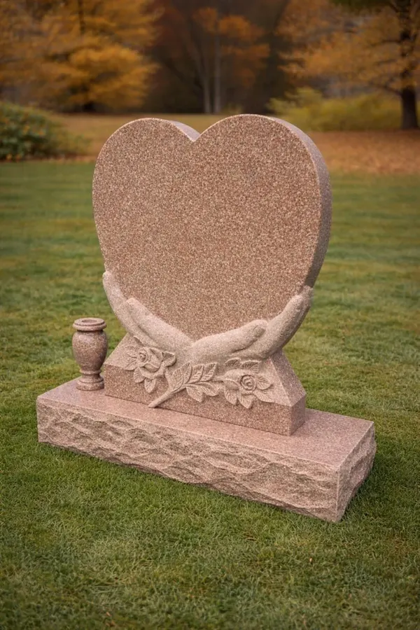 Heart Shape Granite Headstone with Hands