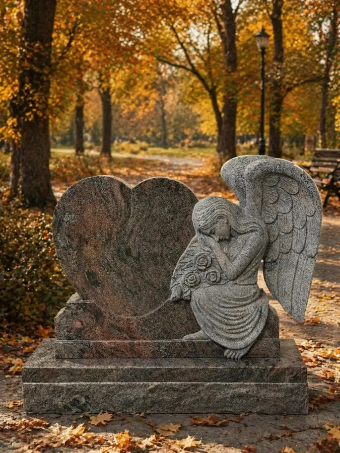 Heart Shape Headstone with Angel