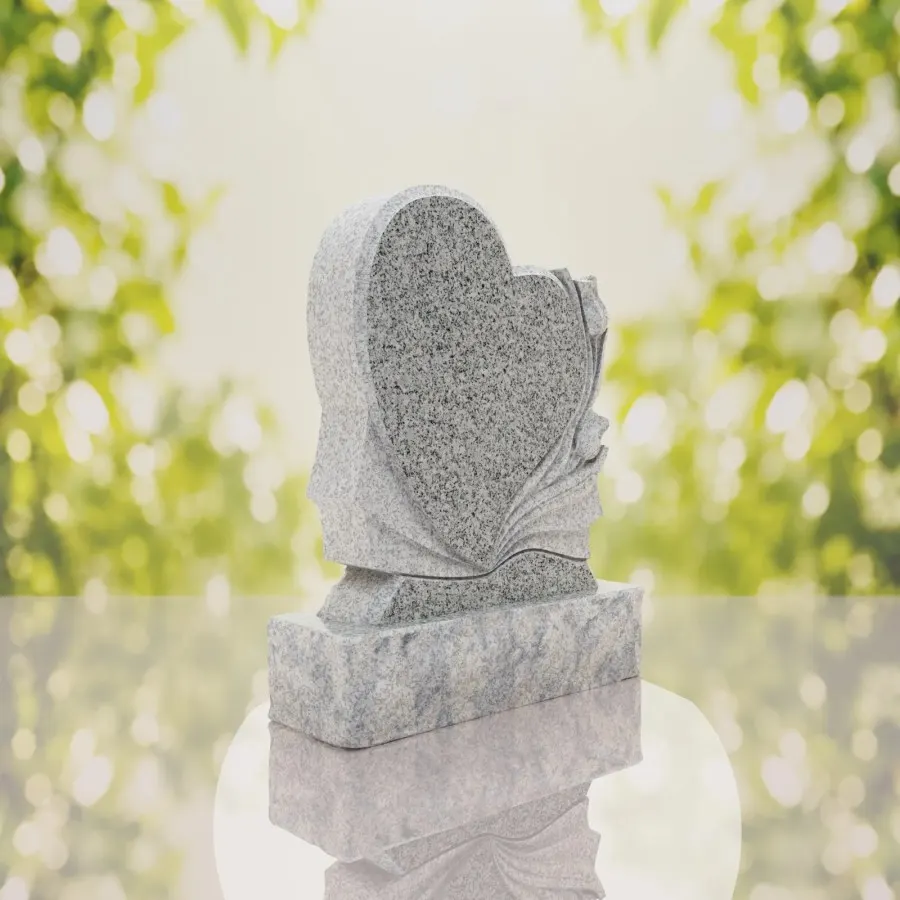 Heart-Shaped Granite Headstone with Calla Lily