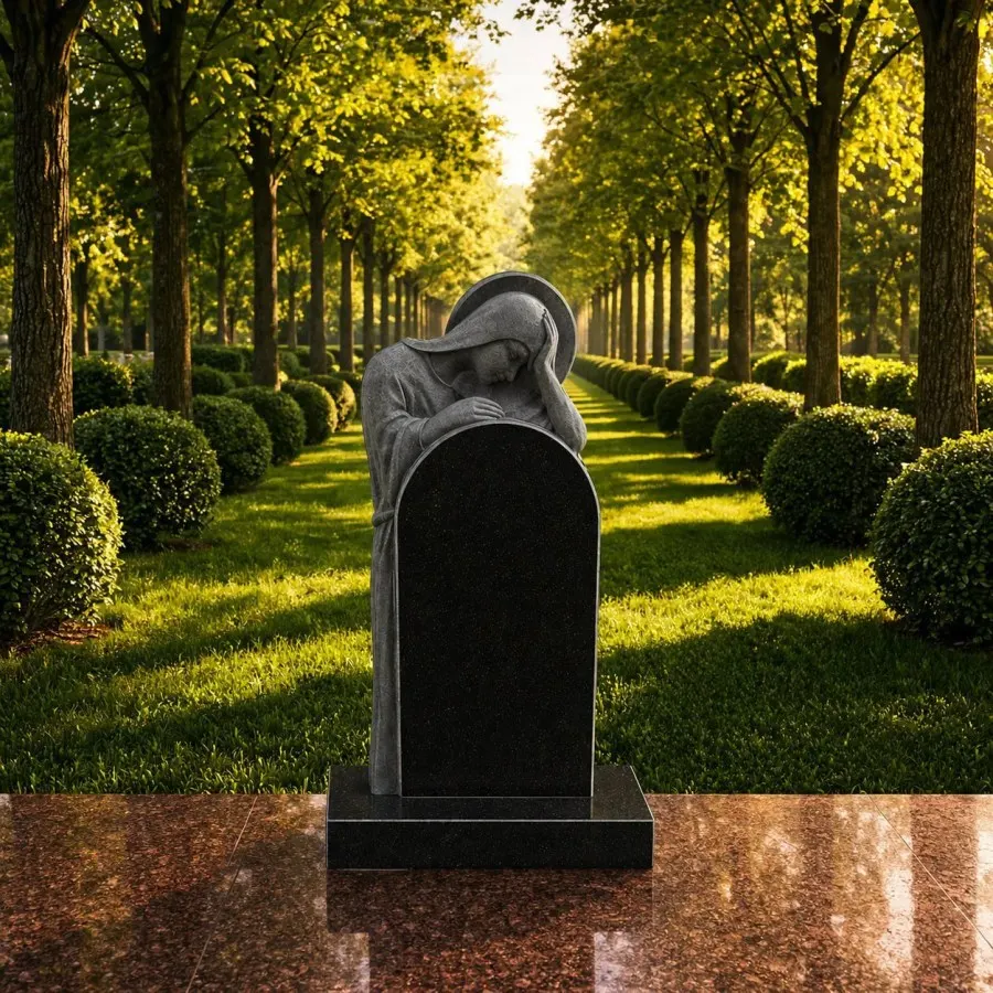 Madonna Memorial Headstone with Dual Vases