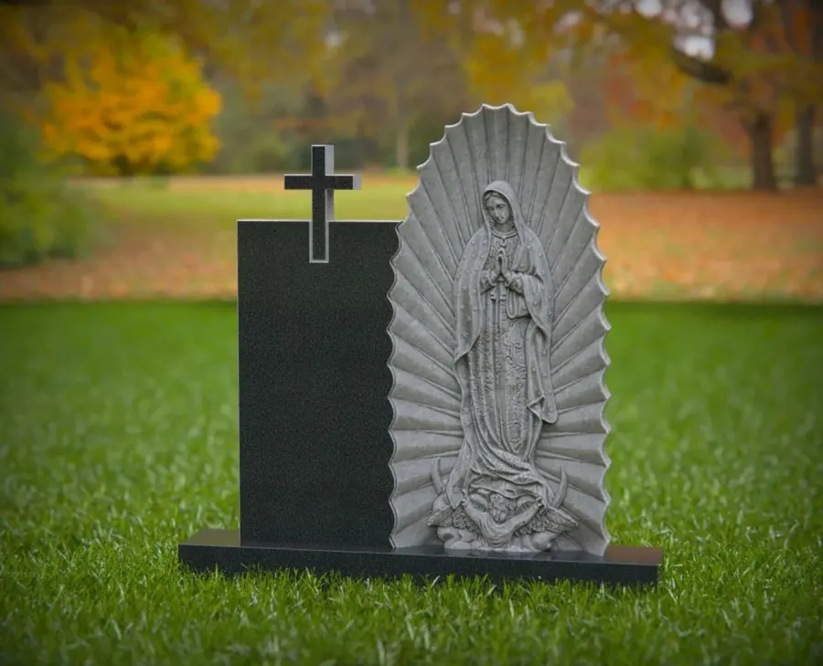 Companion Madonna Shape Granite Headstone & Cross 36 x 4 x 42