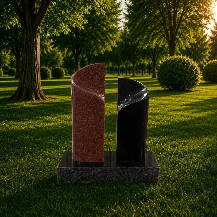 Dual Wave Shape Granite Companion Headstone 15 x 4 x 24