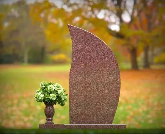 Modern Wave-Curve Upright Granite Headstone with Vase