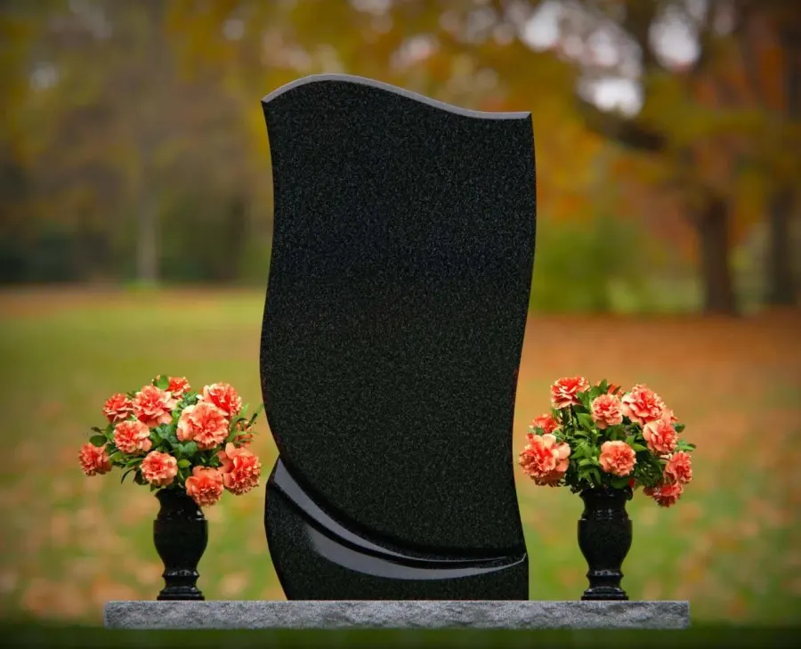 Modern Wave-Shape Upright Granite Headstone 23 x 4 x 48