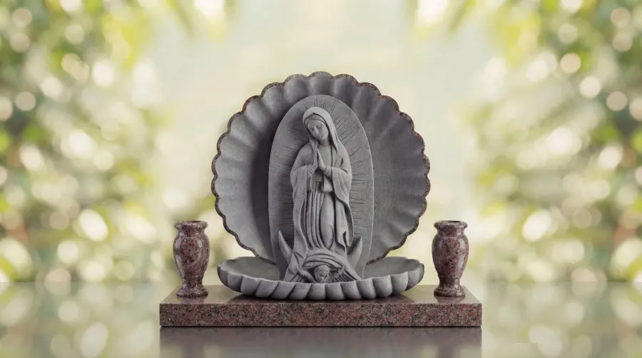 Our Lady of Guadalupe Shell Upright Headstone