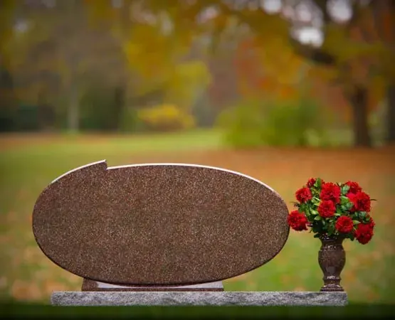 Oval Companion Granite Headstone with Vase