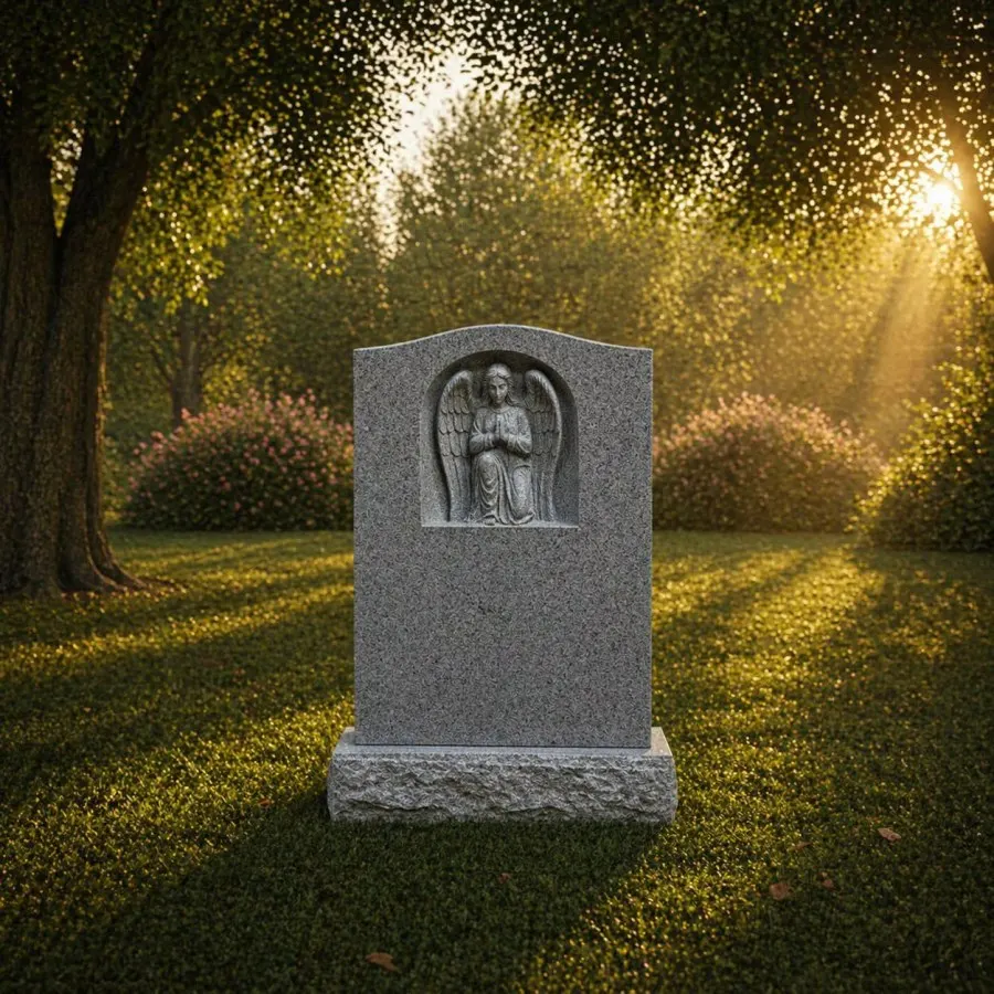 Praying Angel Relief Upright Granite Headstone 22 x 8 x 30