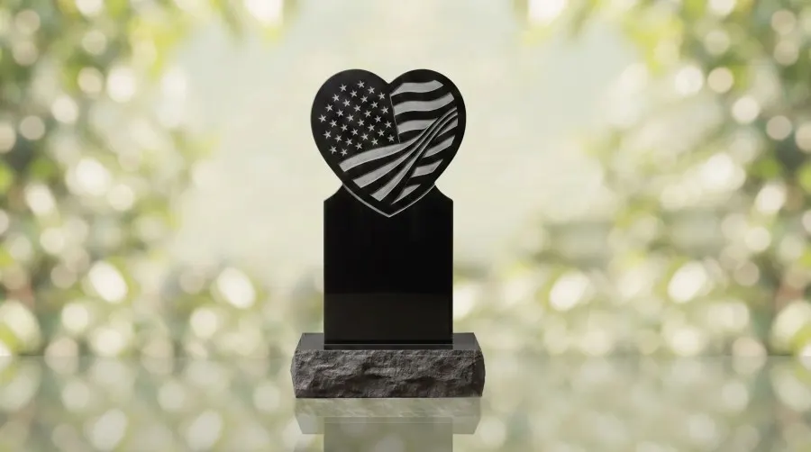 Patriotic Heart Upright Granite Headstone