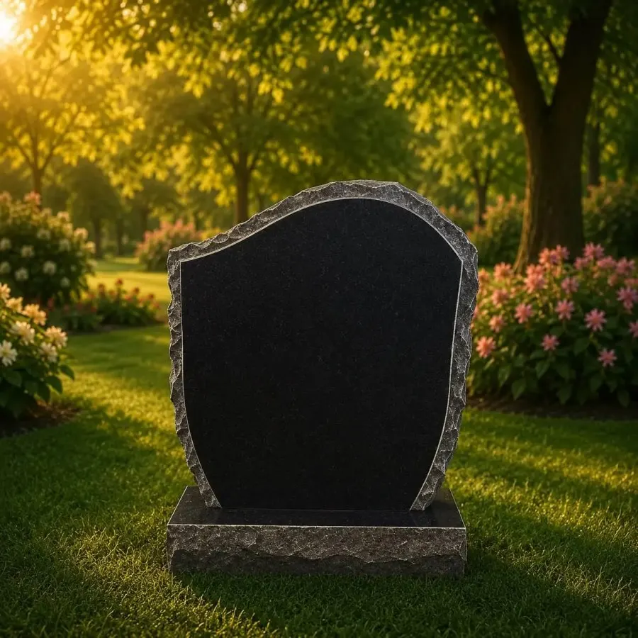 Rock-Edge Curved Upright Headstone with Vase 24 x 5 x 25